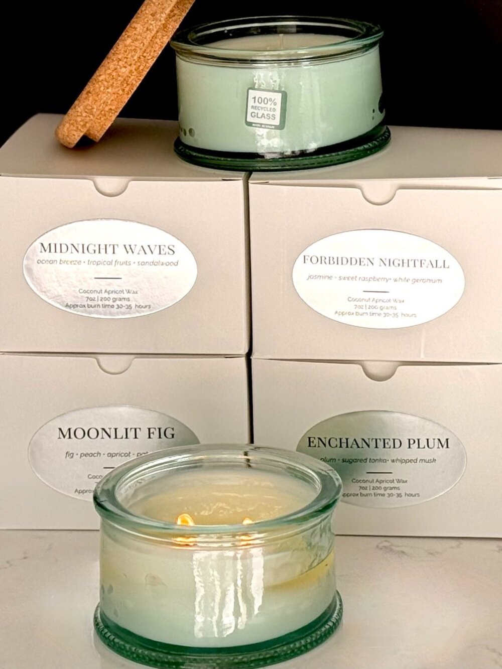 Coastal Essence Luxury Candle | Recycled Glass Jar Crafted in Spain | Cork Lid | - Picture 4 of 8